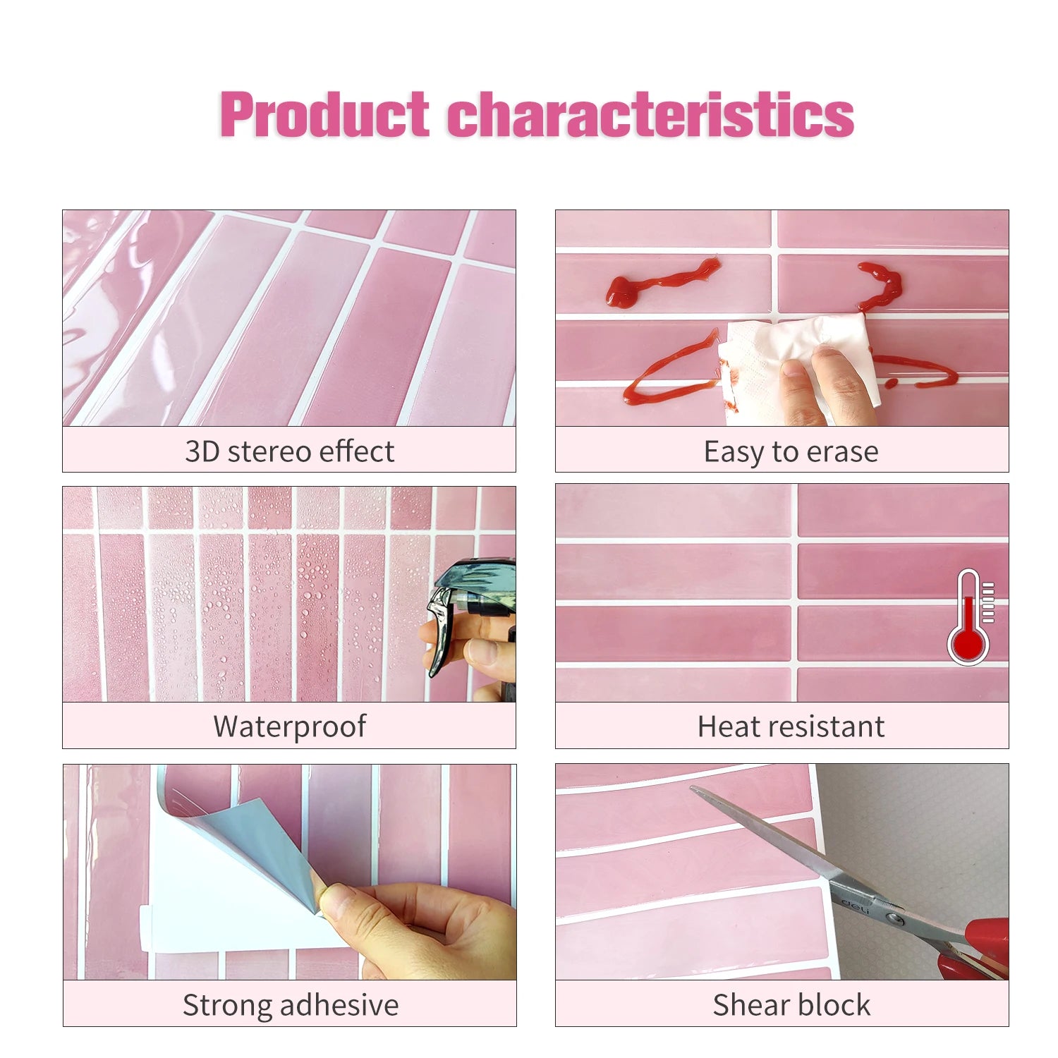 10pcs 3D Imitation Tiles Self-Adhesive Wall Stickers Peel And Stick Wallpaper Heat-resistant And Waterproof For home Decor