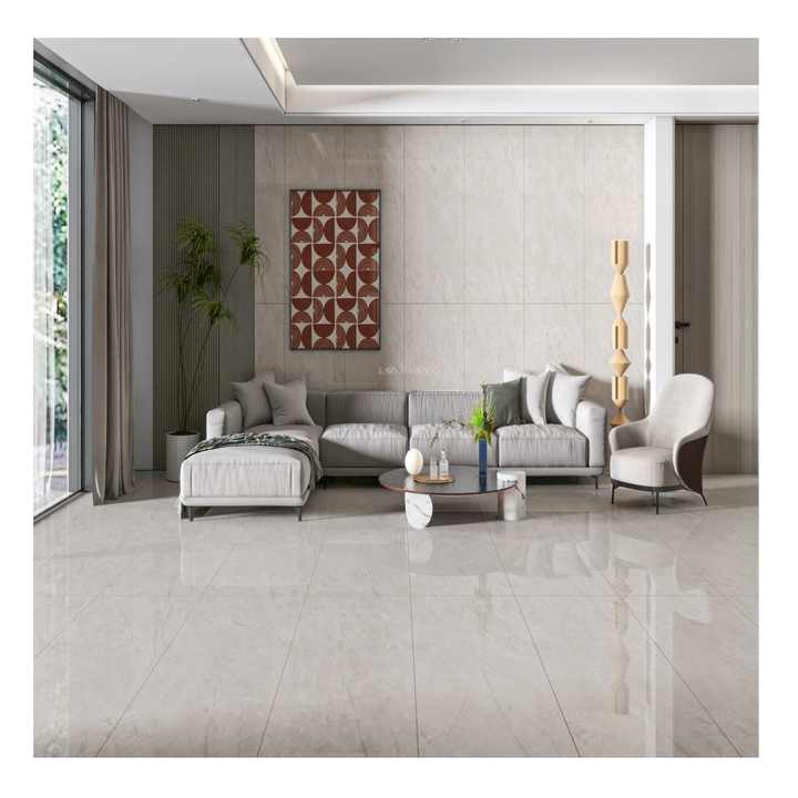 Gạch men sứ bóng Margelio Bianco Timeless White với đá tự nhiên 600x1200 mm Bộ sưu tập QGRES Mall Hall
