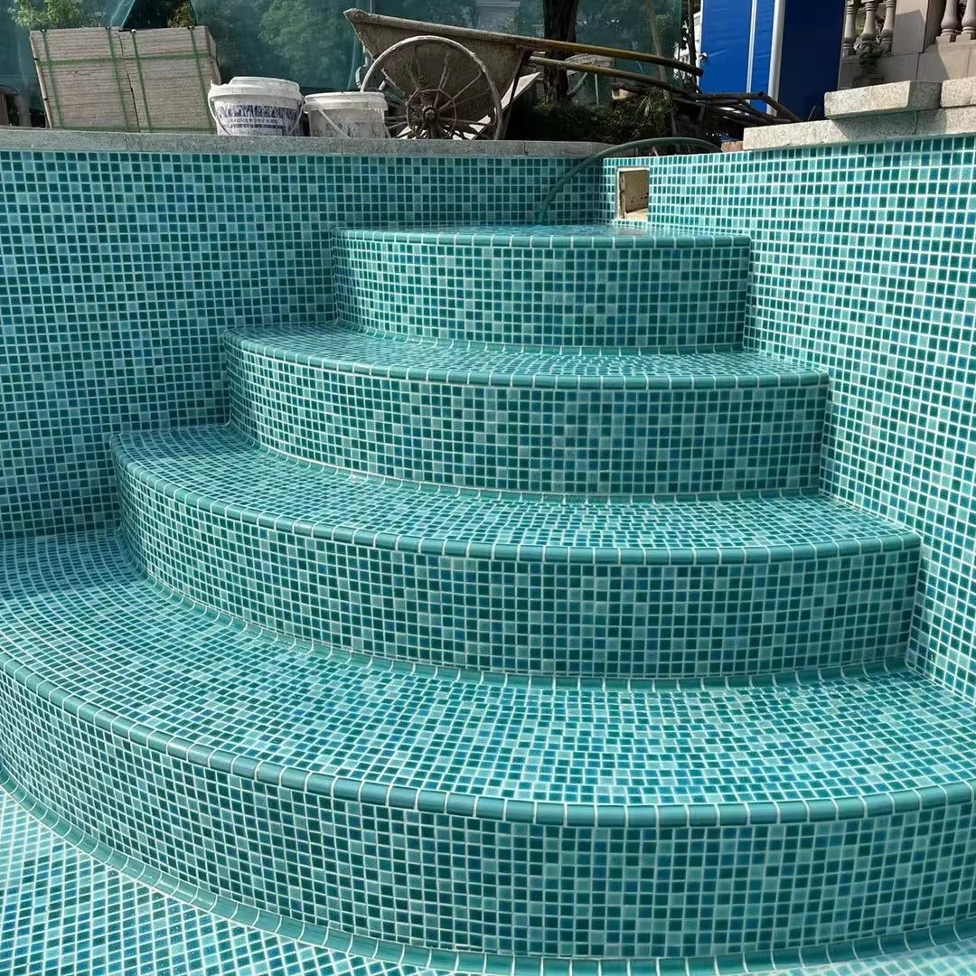 48mmX48mm Gạch Mosaic Vân Nứt Băng Huỳnh Quang Xanh Lục Lam Nhạt Bề Mặt Bóng Nghệ Thuật Hồ Bơi Dùng Ngoài Trời