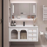 Tủ phòng tắm hiện đại treo tường bằng gốm sứ Châu Âu có gương trang điểm, bồn rửa mặt, đồ nội thất lưu trữ phòng tắm