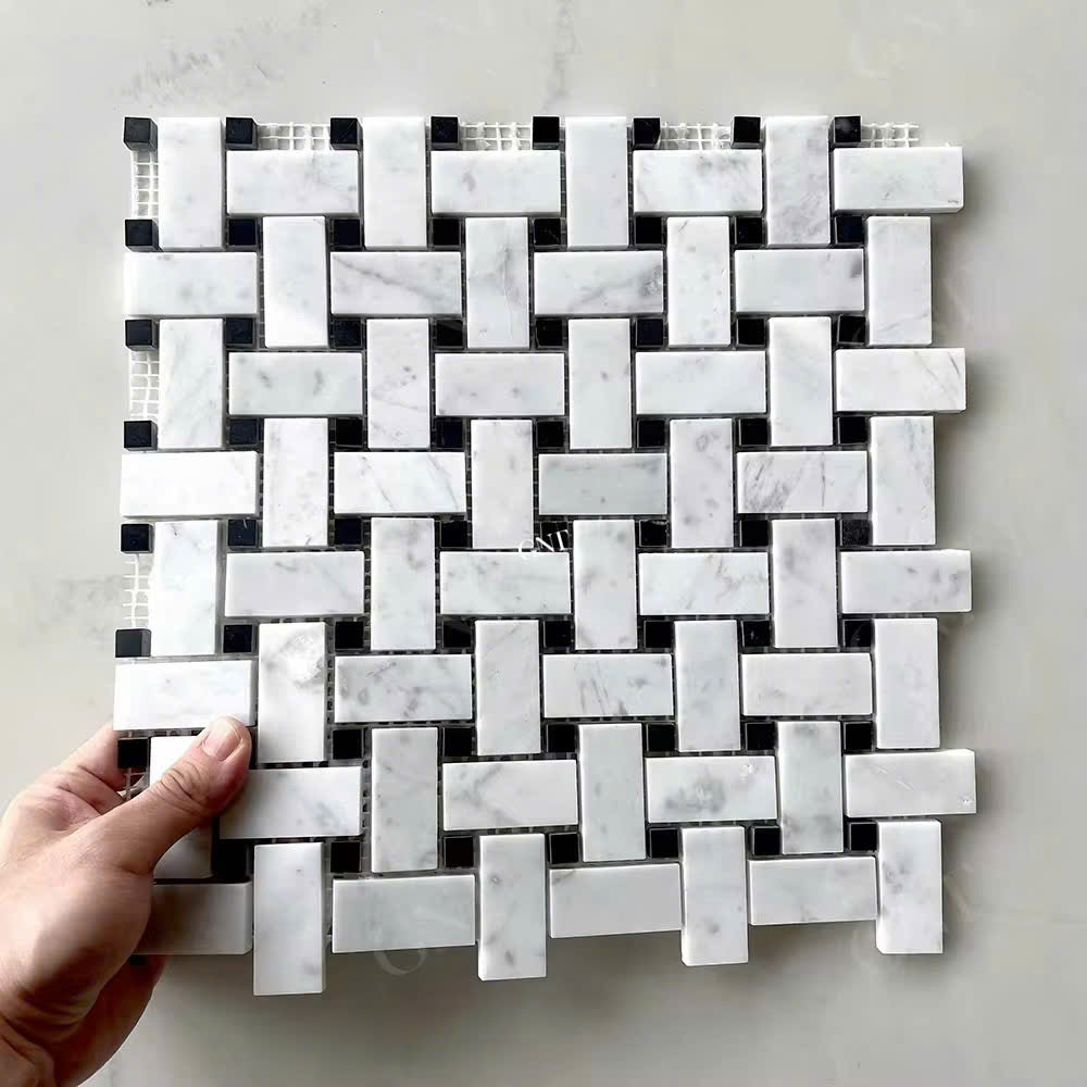Modern 10mm White Lantern Pattern Natural Stone Mosaic Floor Tile Rectangle for Interior Walls Bedroom Kitchen Hotel Living Room
