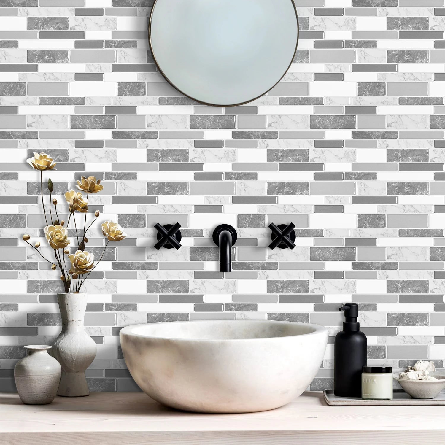 10 Sheets Kitchen & Bathroom Wall Stickers 3D Wall Tiles Peel and Stick Vinyl Wallpaper Modern Home Decor