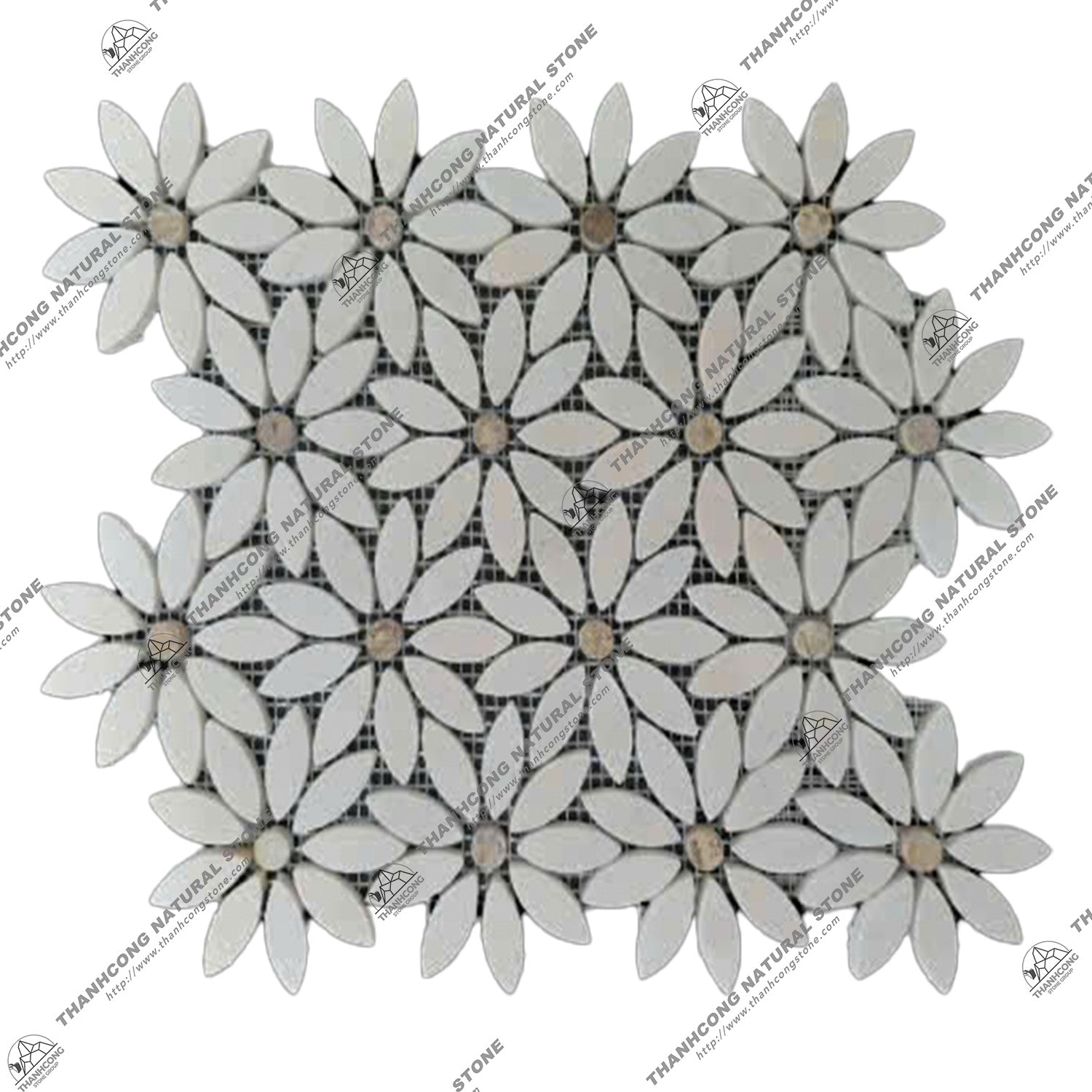 Modern White 8-10mm Flower Pattern Mosaic Wall Tiles Decorative Rectangular Tiles for Kitchen Living Room Bedroom Hotel Villa