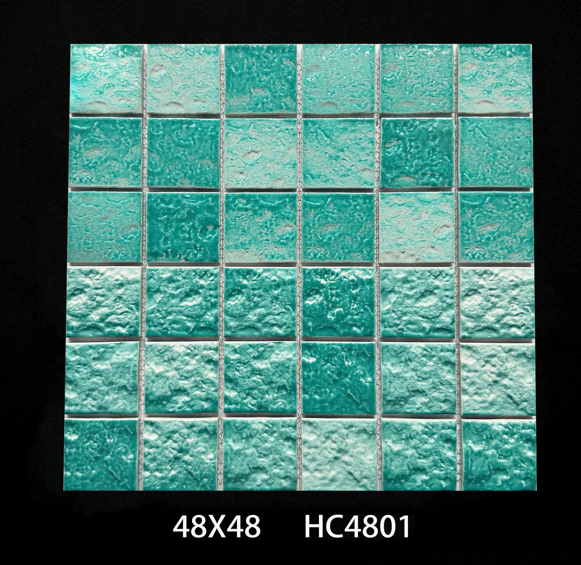 48mmX48mm Gạch Mosaic Vân Nứt Băng Huỳnh Quang Xanh Lục Lam Nhạt Bề Mặt Bóng Nghệ Thuật Hồ Bơi Dùng Ngoài Trời