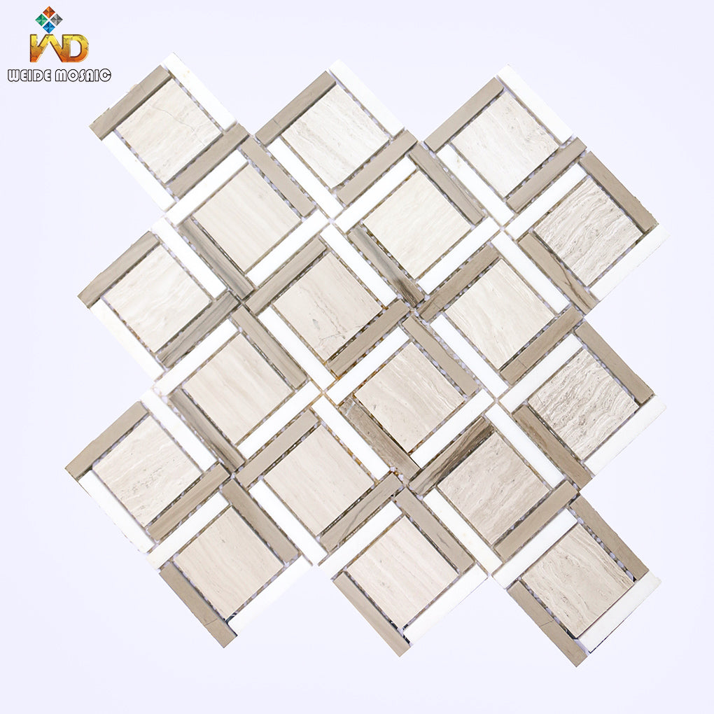 Gạch Mosaic Đá Tự Nhiên Xám Trắng cho Ốp Bếp, Tường Phòng Tắm