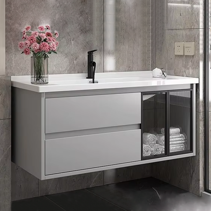 Tủ lavabo treo tường bằng nhôm có đèn LED, gương chống sương mù