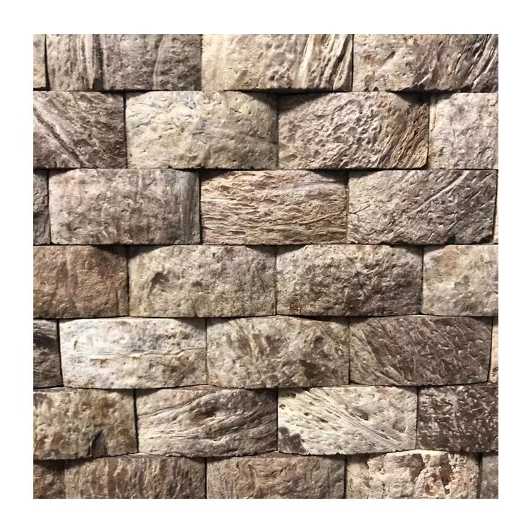Tấm Ốp Lát Sàn, Tường và Gạch Mosaic Vỏ Dừa Hình Khiên Trang Trí Tự Nhiên Nguyên Bản Màu Nâu Đen