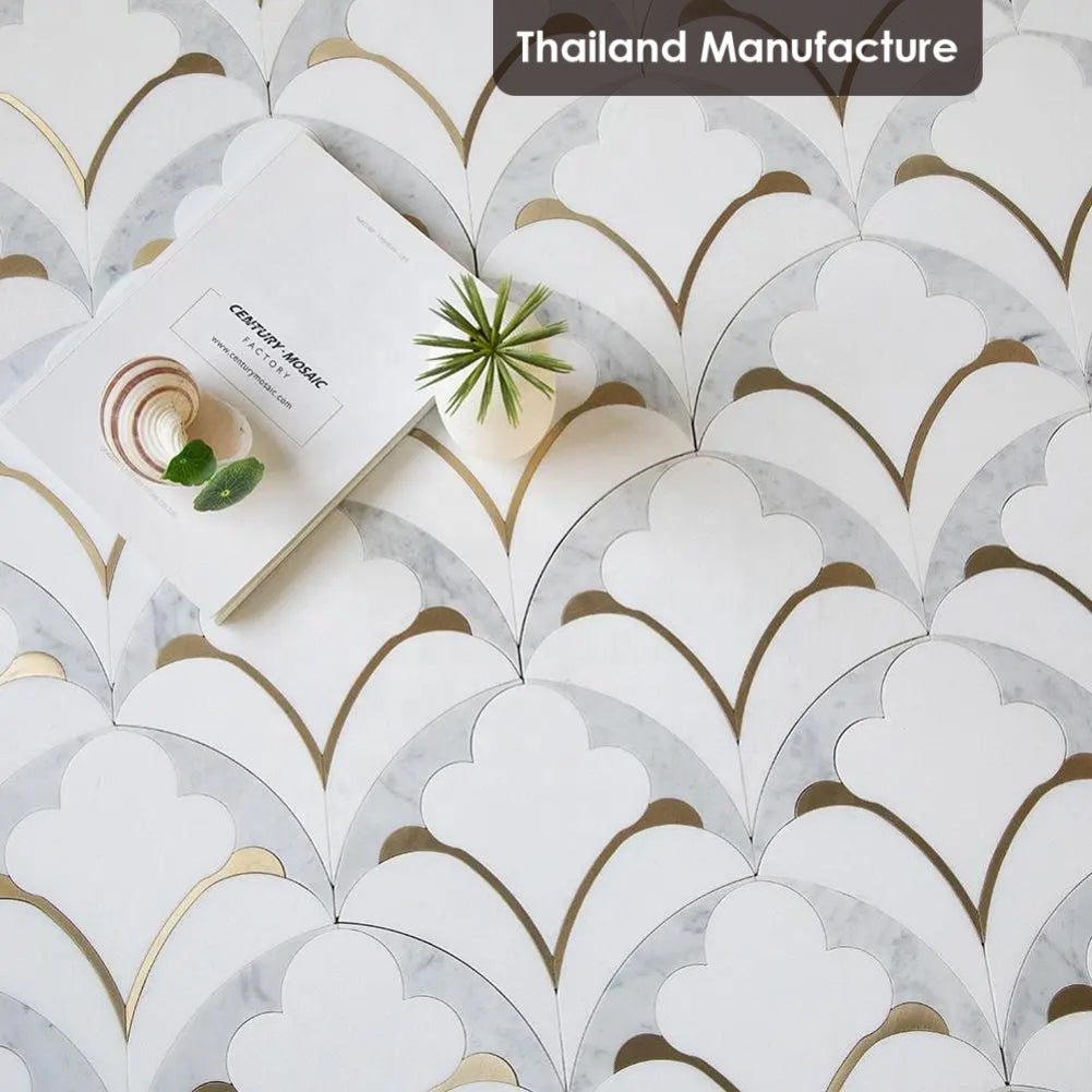 Centurymosaic Gạch Mosaic Đá Cẩm Thạch Cắt Tia Nước, Đá Ốp Sàn và Tường Cẩm Thạch Pha Đồng Thau, Thiết Kế Gạch Mosaic Cắt Tia Nước Từ Nhà Máy Thái Lan
