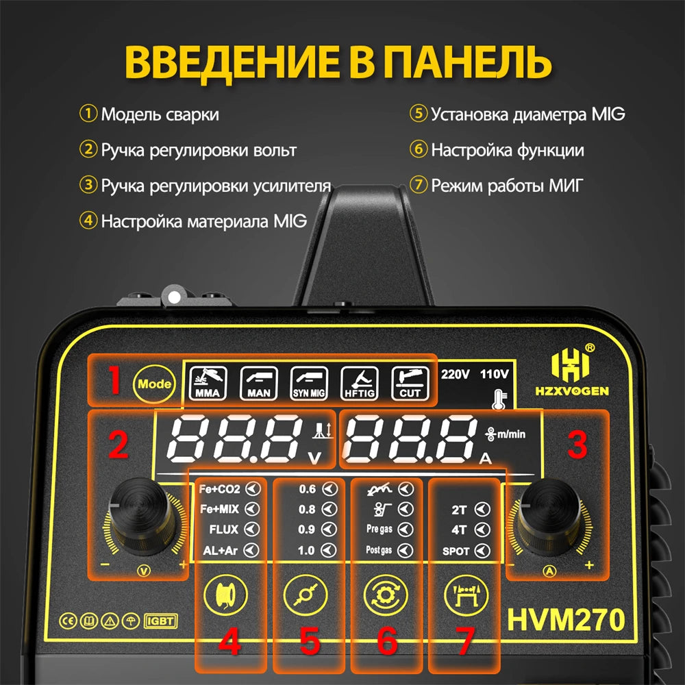 HZXVOGEN HVM270 Máy Hàn 6 Trong 1 Nhôm CUT MIG MMA HF