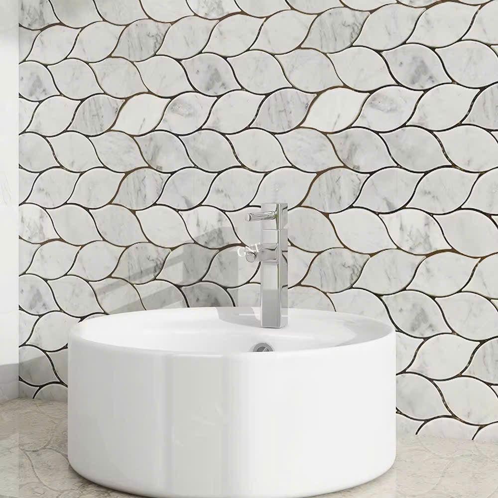 Modern 10mm White Lantern Pattern Natural Stone Mosaic Floor Tile Rectangle for Interior Walls Bedroom Kitchen Hotel Living Room
