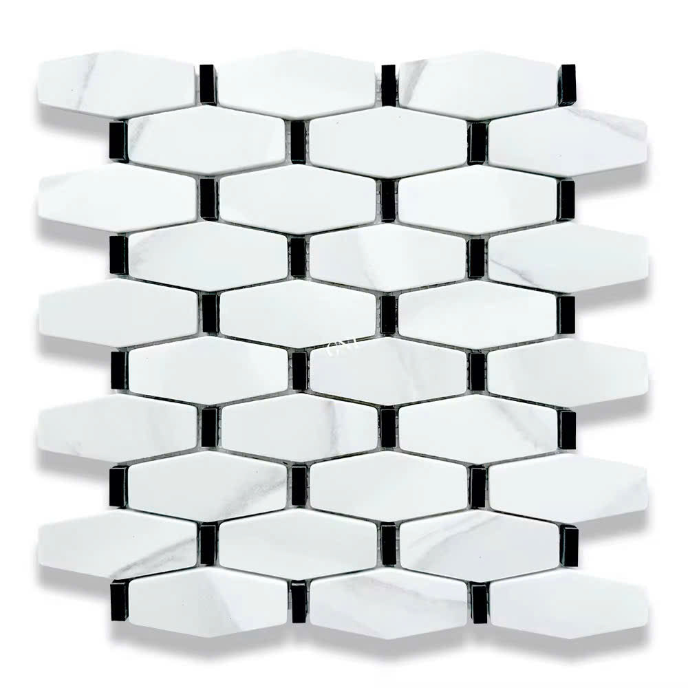 Modern 10mm White Lantern Pattern Natural Stone Mosaic Floor Tile Rectangle for Interior Walls Bedroom Kitchen Hotel Living Room