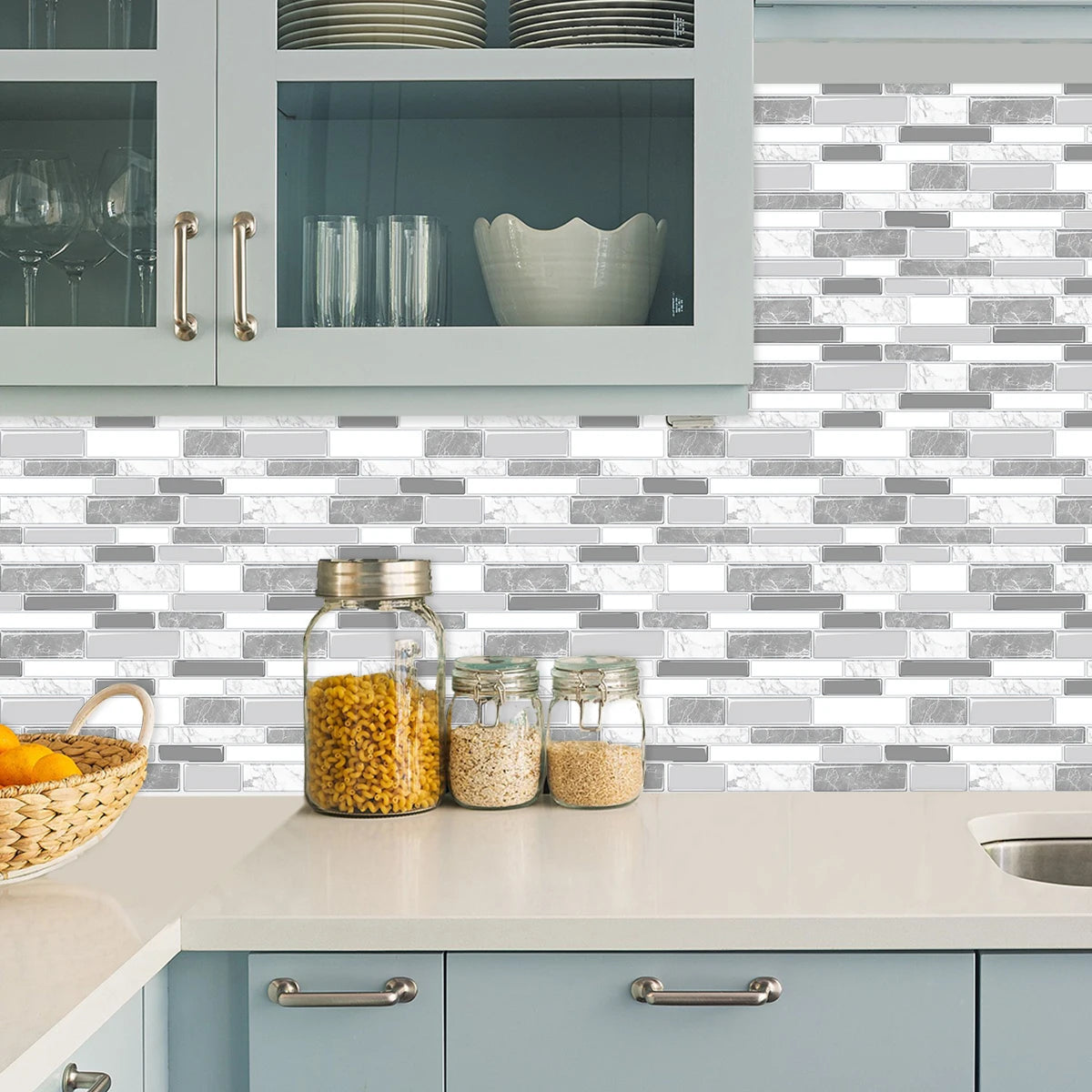 10 Sheets Kitchen & Bathroom Wall Stickers 3D Wall Tiles Peel and Stick Vinyl Wallpaper Modern Home Decor