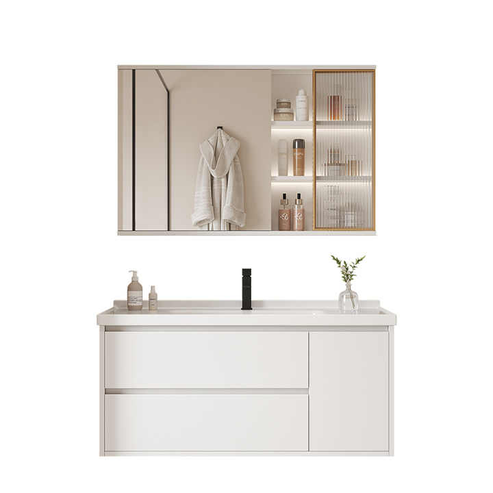 Nhà máy cung cấp dự án khách sạn Bộ phòng tắm Tủ sang trọng có gương và chậu rửa Chậu rửa bằng gốm gắn tường Bàn trang điểm