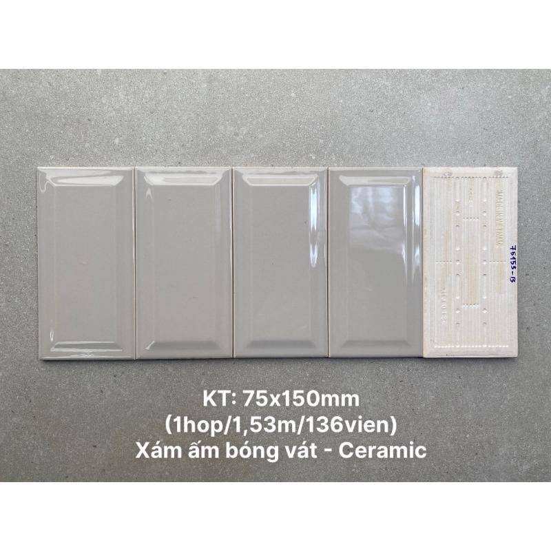 Gạch thẻ KT 75x150mm xám ấm bóng vát STA75153-B