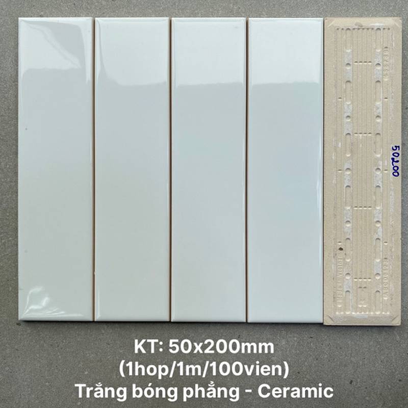 Gạch thẻ trắng bóng phẳng KT 50x200 PSTA50200