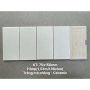 Gạch thẻ KT 75x150mm trắng mờ phẳng PSTA75156