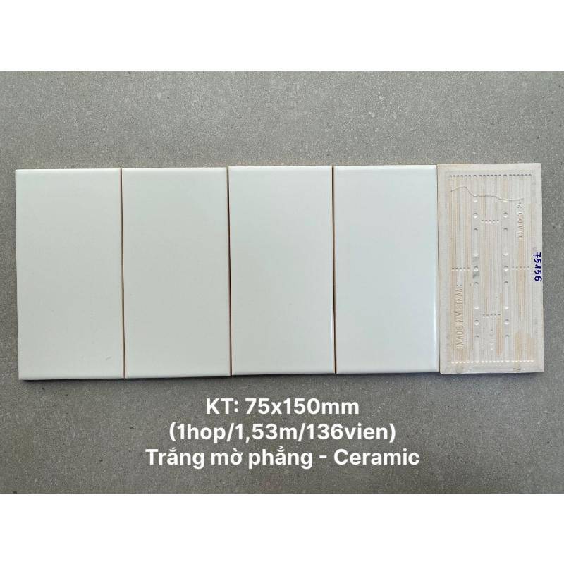 Gạch thẻ KT 75x150mm trắng mờ phẳng PSTA75156