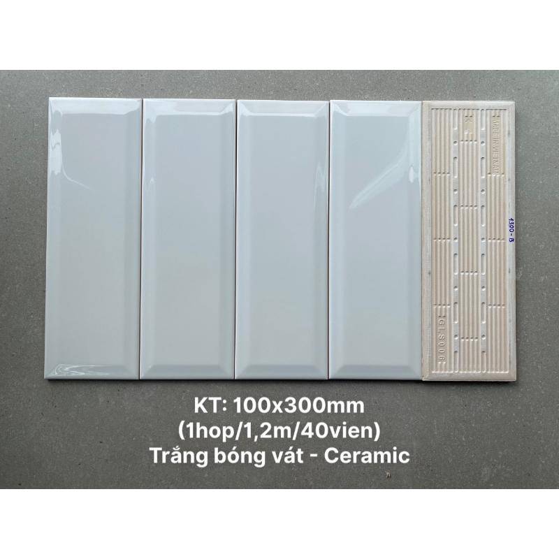 Gạch thẻ trắng bóng vát KT 100x300mm STA1300-B