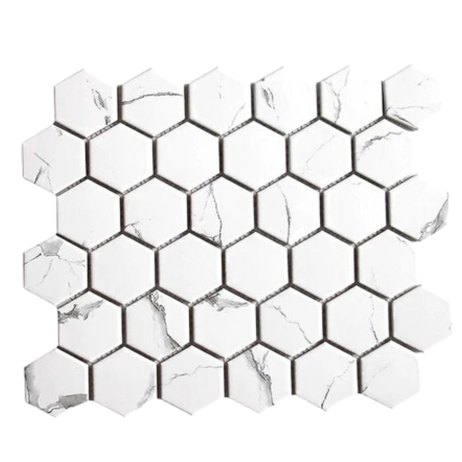 Gạch Mosaic Lục Giác Màu Trắng Vân Mây P56M01 – Daisan Store