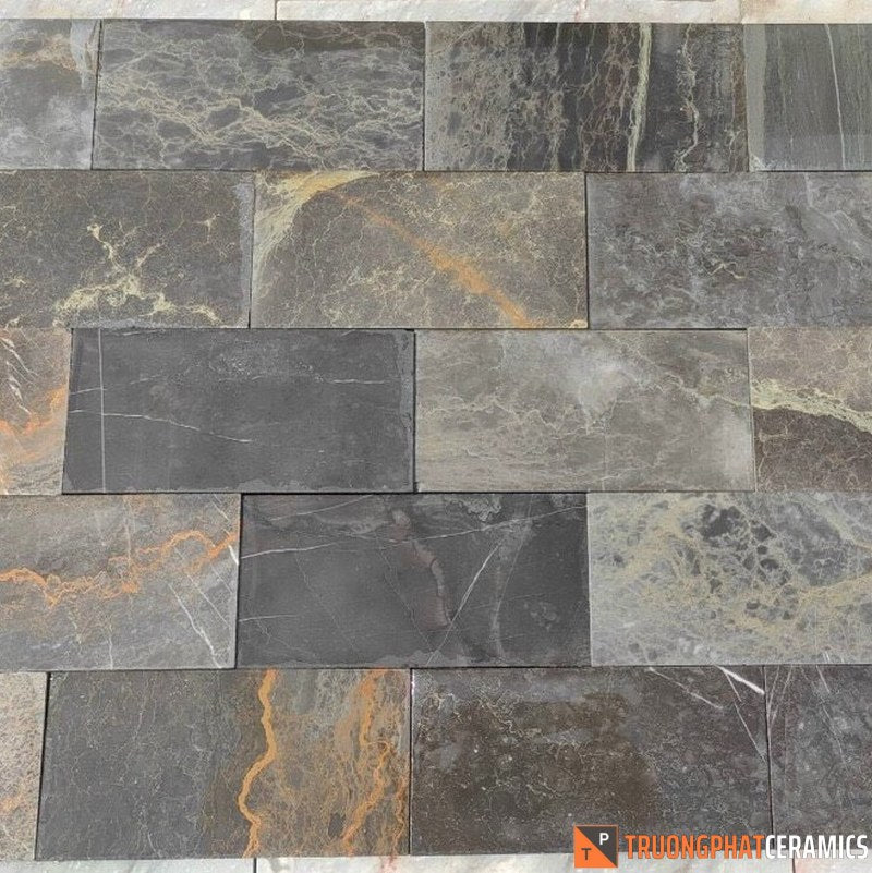 Đá ốp tường cẩm thạch đen vân vàng 10×20