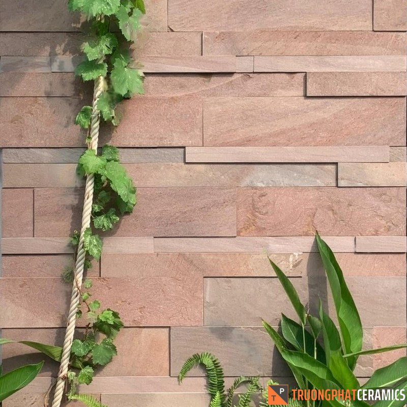 Đá ốp tường nâu vân gỗ mix