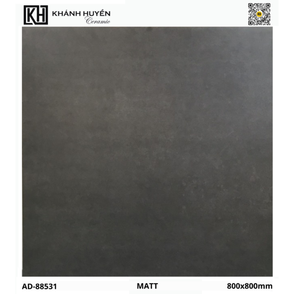 Gạch men màu xám đậm, bề mặt mờ, kích thước 800x800mm, thương hiệu Khánh Huyền.