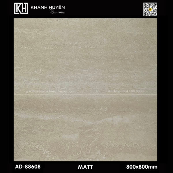 Gạch men màu nâu nhạt, bề mặt mờ, kích thước 800x800mm, thương hiệu Khánh Huyền.