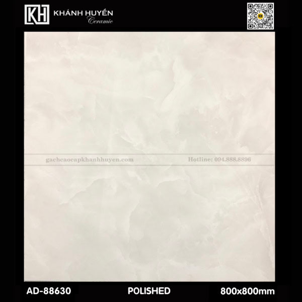 Gạch men màu trắng xám bóng, hoa văn mây, kích thước 800x800mm, mã AD-88630.