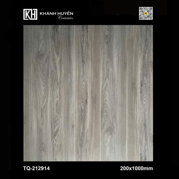 Gạch vân gỗ màu xám nhạt, kích thước 200x1000mm, họa tiết vân gỗ tự nhiên.