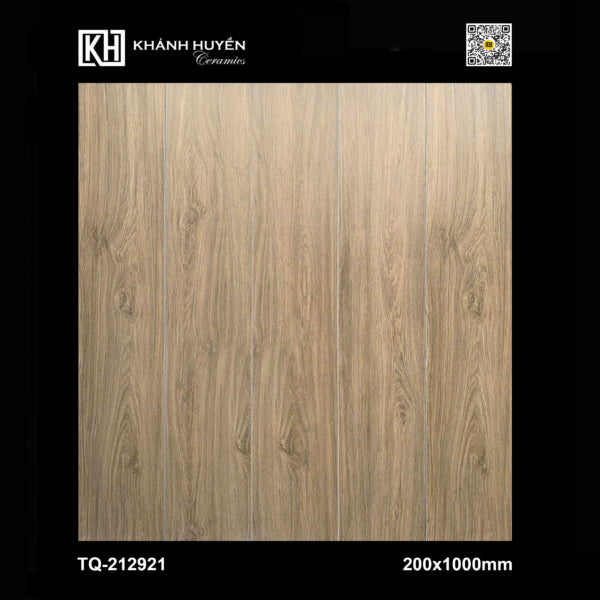 Gạch lát nền vân gỗ màu nâu sáng, kích thước 200x1000mm, họa tiết tự nhiên.