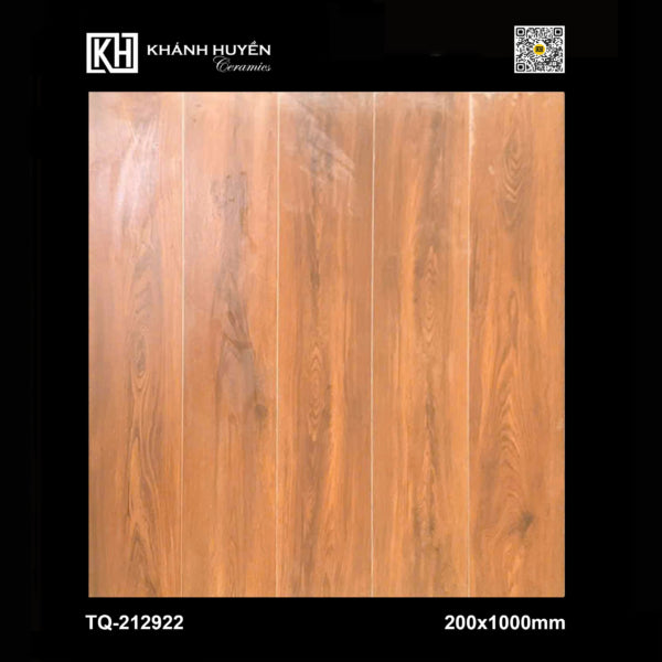 Gạch giả gỗ màu nâu, vân gỗ tự nhiên, kích thước 200x1000mm, nền đen.