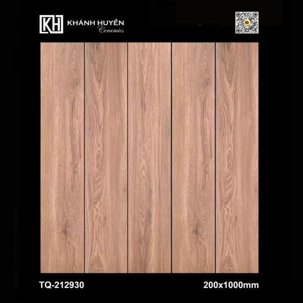 Gạch giả gỗ màu nâu nhạt, vân gỗ tự nhiên, kích thước 200x1000mm, thương hiệu Khánh Huyền.