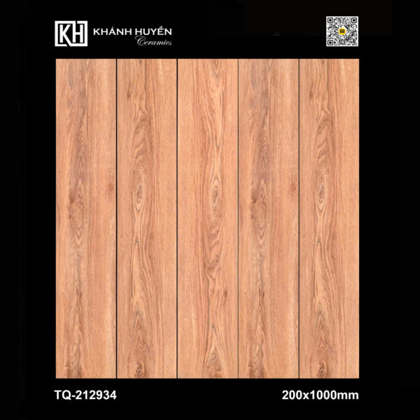 Gạch vân gỗ màu nâu sáng, kích thước 200x1000mm, với họa tiết vân tự nhiên.