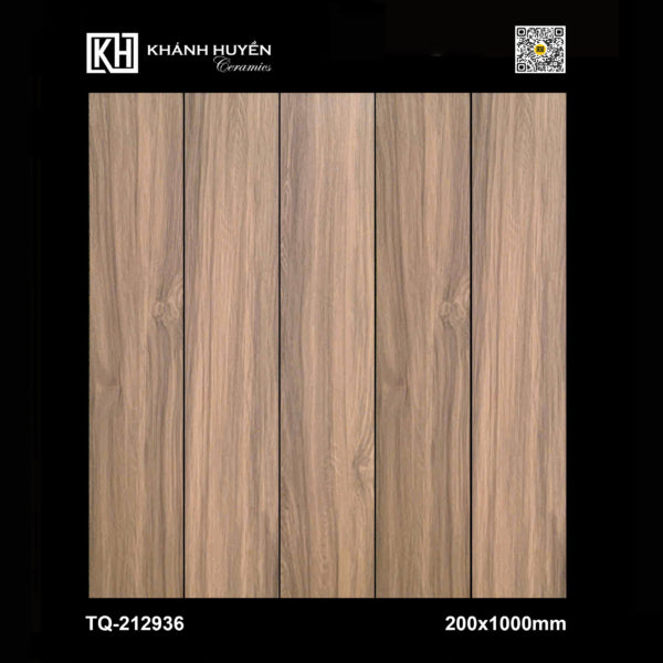 Gạch vân gỗ màu nâu nhạt, kích thước 200x1000mm, gồm 5 thanh đặt cạnh nhau.