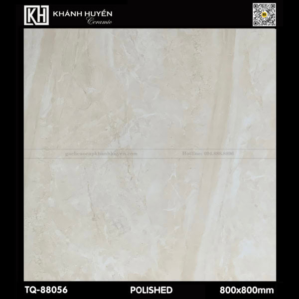 Gạch lát sàn màu be bóng, hoa văn vân đá nhẹ nhàng, kích thước 800x800mm.