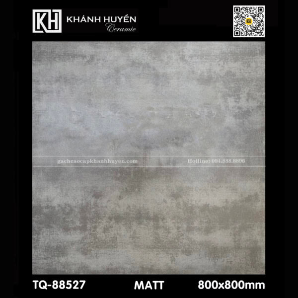 Gạch men xám nhám, họa tiết vân mờ, kích thước 800x800mm.