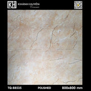 Gạch men màu be, vân đá mịn, kích thước 800x800 mm, mã TQ-88535, bề mặt bóng.