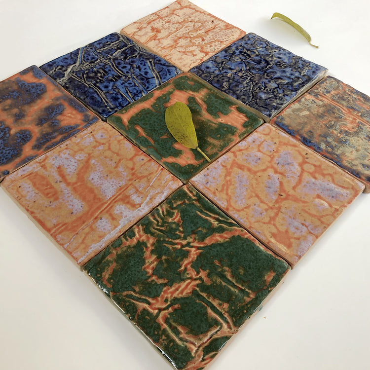 Gạch Zellige Nghệ thuật Ma-rốc Thủ công, Xanh Đa Sắc 100x100mm, dùng để ốp tường trang trí Khách sạn, Biệt thự, Phòng tắm, Bếp