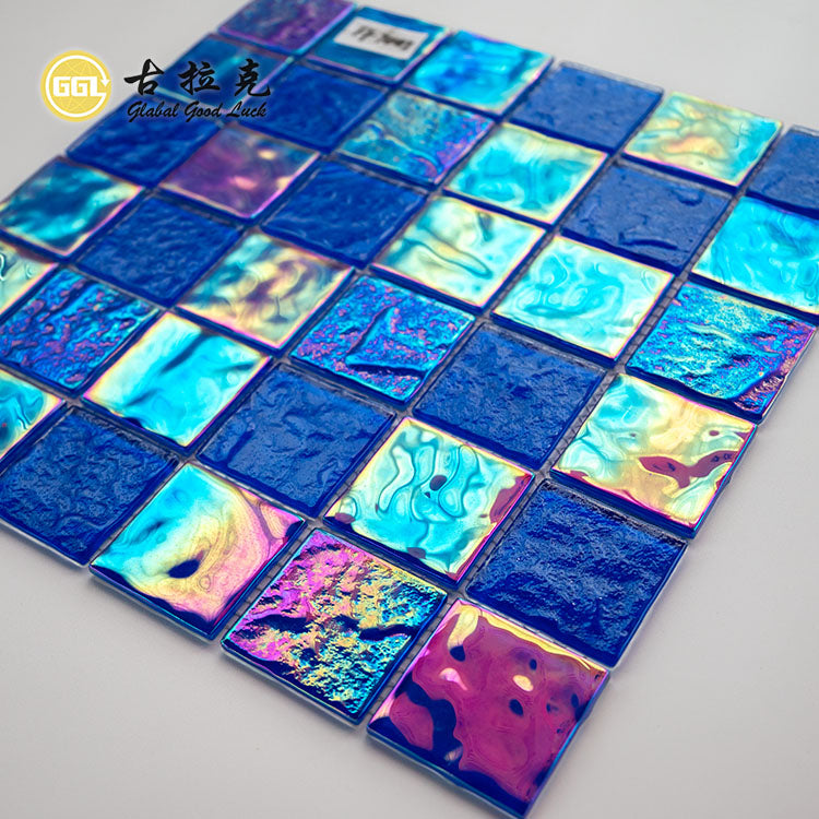 Gạch Mosaic Thủy Tinh Vuông Màu Xanh Dương Óng Ánh Sang Trọng Dùng Cho Hồ Bơi, Phòng Tắm Và Trang Trí Tường Nội Thất