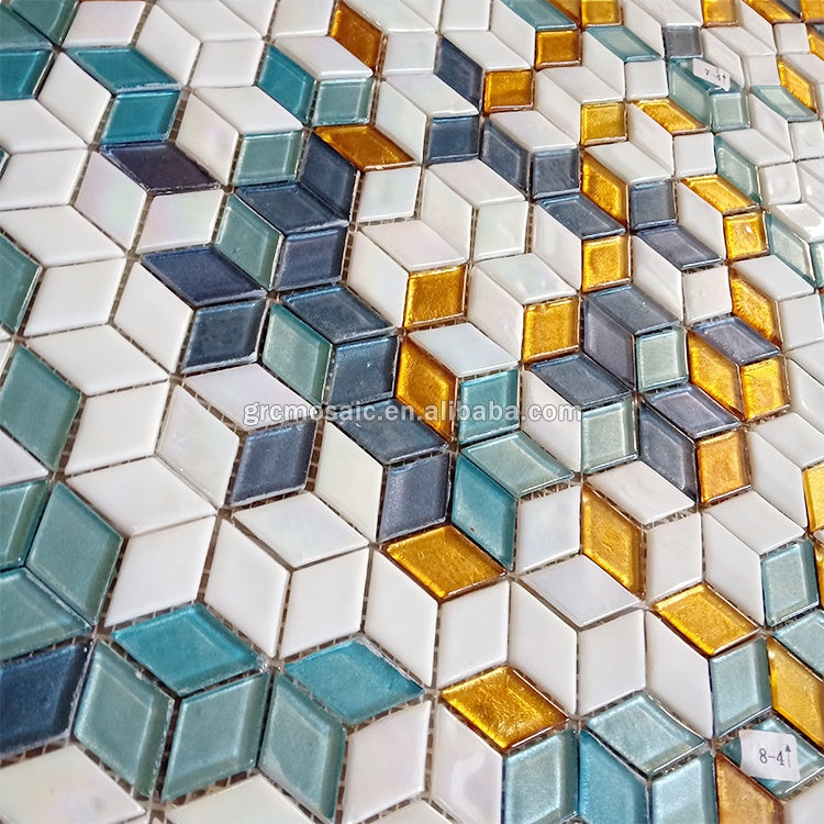 Tranh Tường Gạch Mosaic Nghệ Thuật Hình Thoi Vàng Mosaic Họa Tiết Hoa Lấp Lánh Thủ Công Tùy Chỉnh Chống Nước Ghép Hình Mosaic Chuyển Sắc Hồ Bơi Spa