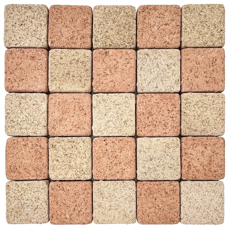 Gạch hai màu lát sân vườn ngoài trời bê tông đỏ vuông mỏng 30mm 98x98mm, mẫu P12-11, xuất xứ Nhật Bản, đang giảm giá