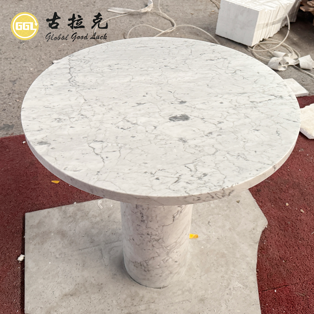 Cung cấp từ nhà máy Bàn tròn đá Marble trắng Carrara tự nhiên dùng cho Khách sạn Nhà hàng Sân vườn