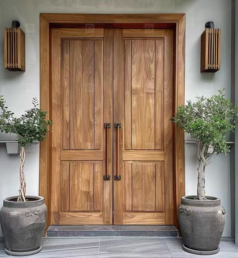 Cửa Ra Vào Chính Dạng Mở Bằng Gỗ Hoàn Thiện An Ninh, Thiết Kế Hai Cánh Hiện Đại Dành Cho Căn Hộ, Biệt Thự Lắp Đặt Ngoài Trời