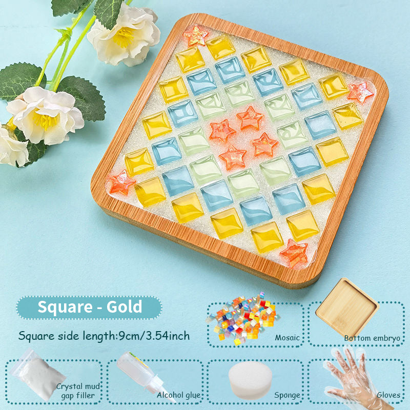 Bộ Dụng Cụ Mosaic Kính DIY Hình Vuông Màu Hỗn Hợp Làm Đế Lót Ly Gỗ Dành Cho Người Lớn, Bộ Thủ Công Mosaic, Đế Lót Ly Thủ Công Quà Tặng Trang Trí Nhà Cửa