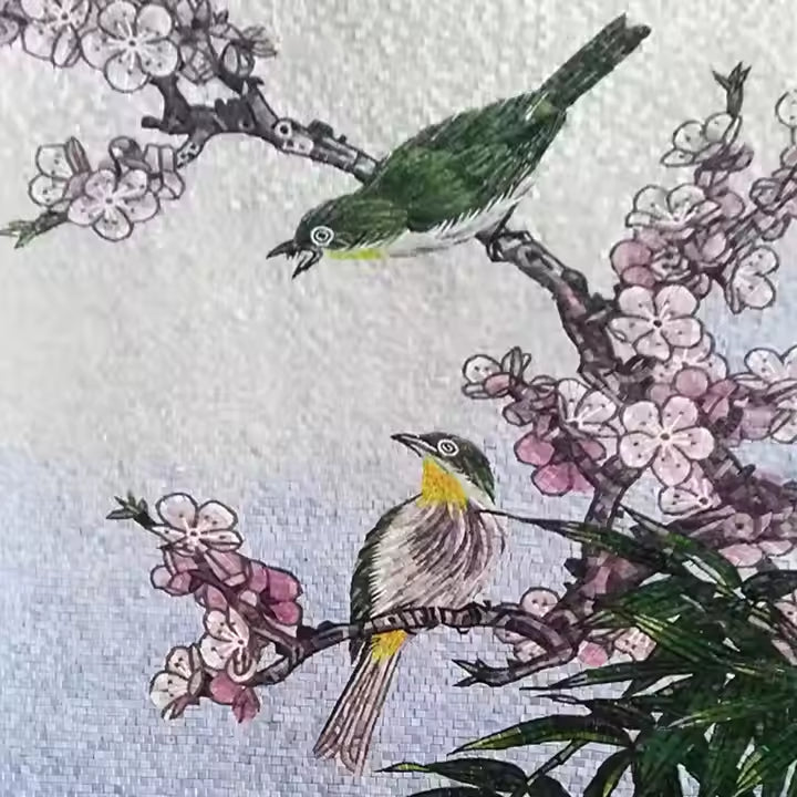Tranh khảm tường hoa và chim hiện đại tùy chỉnh