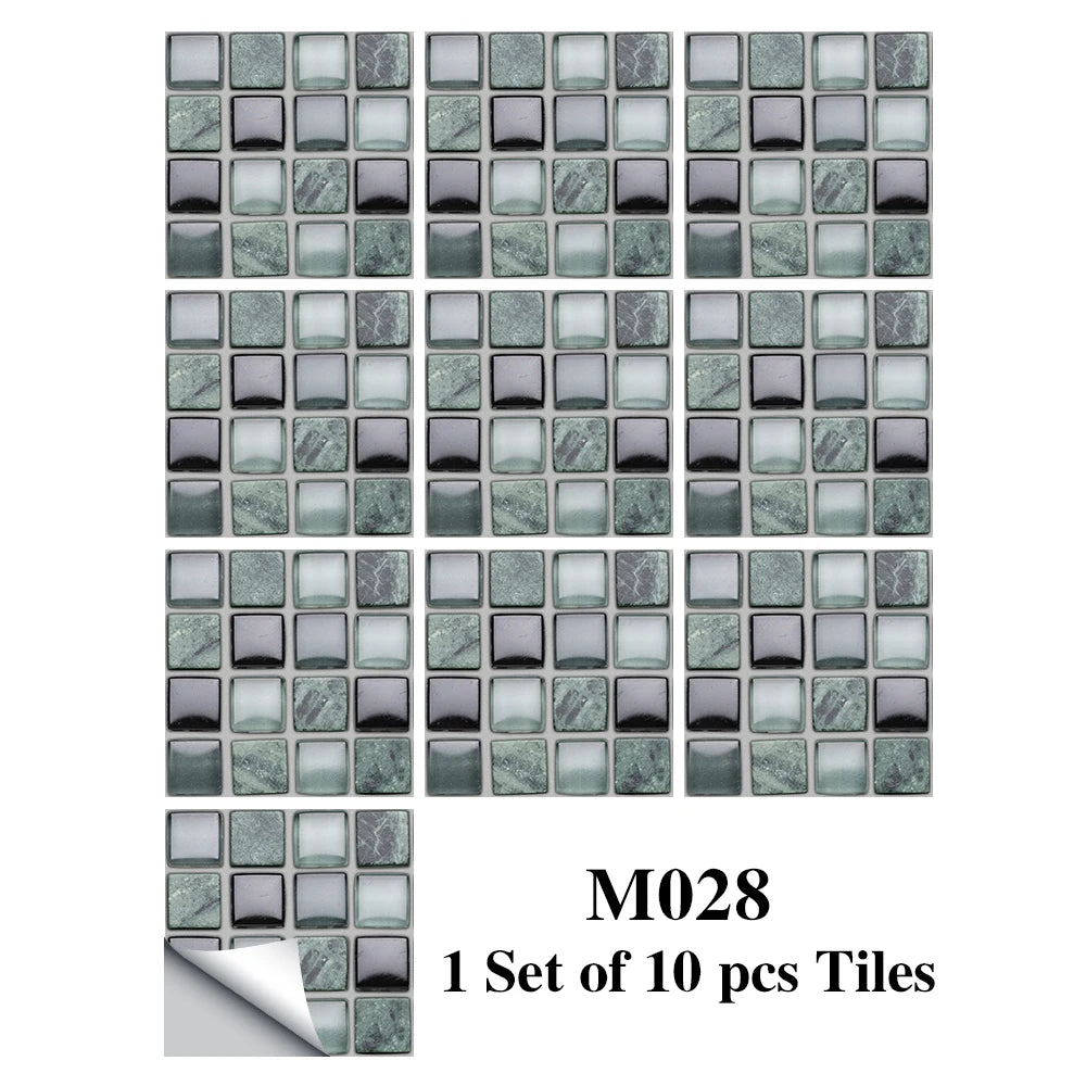 Bộ 10 Miếng Dán Gạch Mosaic Phẳng Dán Tường Bếp Phòng Tắm