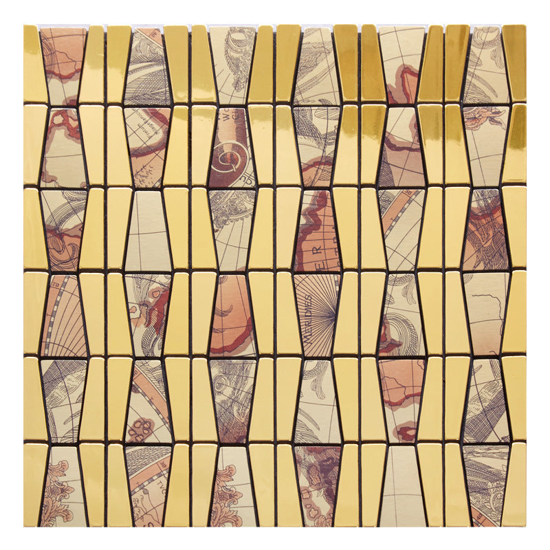 Gạch Mosaic Nhôm Trang Trí Tường Bóc Dán, Tấm Ốp Lưng Gạch Đá, Bề Mặt Nhôm Xước, Gạch Mosaic Kim Loại Chống Ẩm
