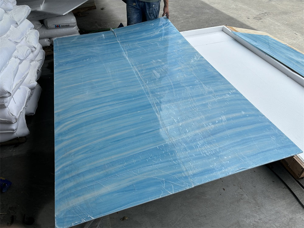 Tấm nhựa acrylic đá xuyên sáng màu xanh lam, ốp tường, vân cẩm thạch onyx trang trí tường