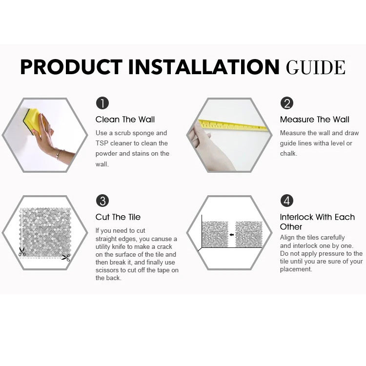 Gạch Mosaic Nhôm Tự Dính Dán Bóc Tháo Rời Được, Hình Lục Giác Nhiều Màu, Dùng Cho Tường, Sàn và Ốp Bếp