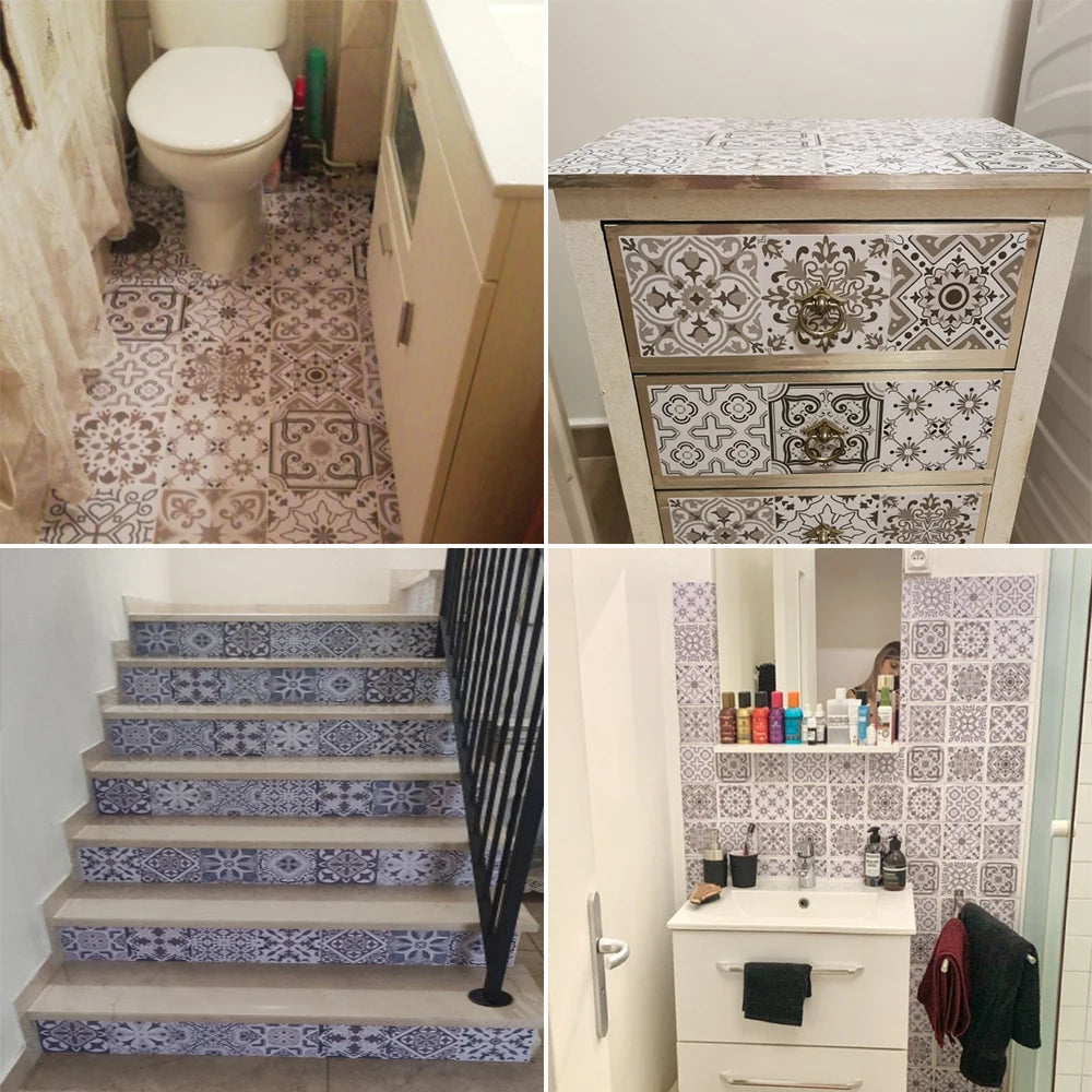 10 Miếng Dán Gạch Hoa Văn Cổ Điển Bề Mặt Mờ Chịu Mài Mòn